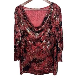 VTG Y2K‎ Women's Cowl Neck Velvet Burnout Top Fairy Grunge Whimsigoth 2X Slinky